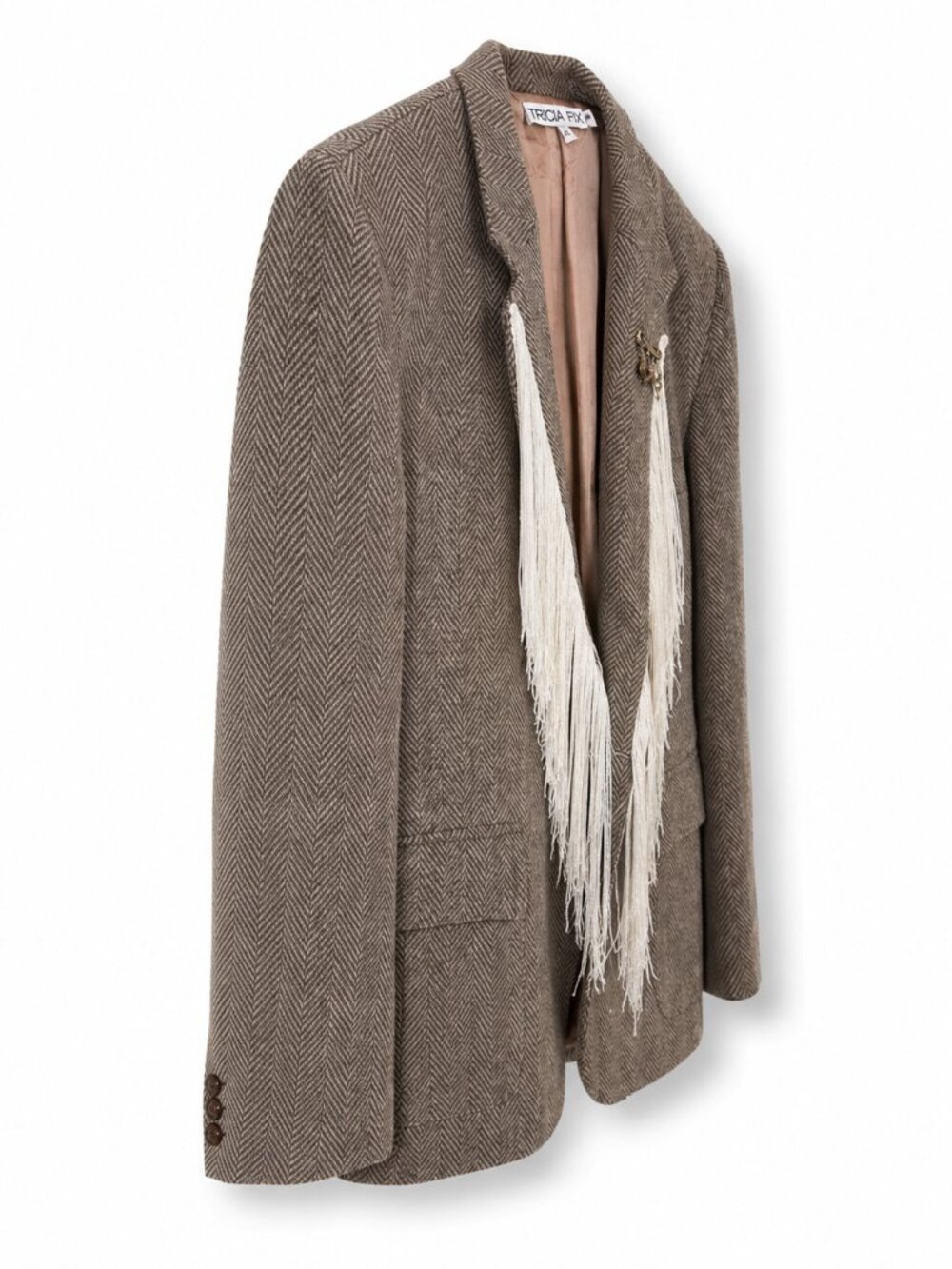 Tricia Fix Upcycled Vintage Farah Herringbone Fringe Blazer Medium - Picture 5 of 7